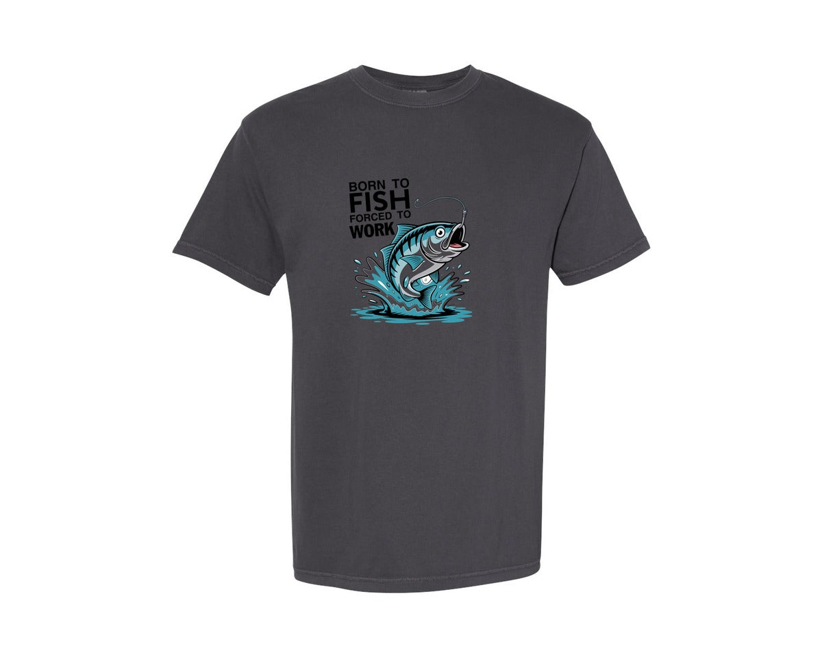 brand:Comfort Colors|color:Graphite|Born To Fish Forced To Work 3 Graphic T-Shirt