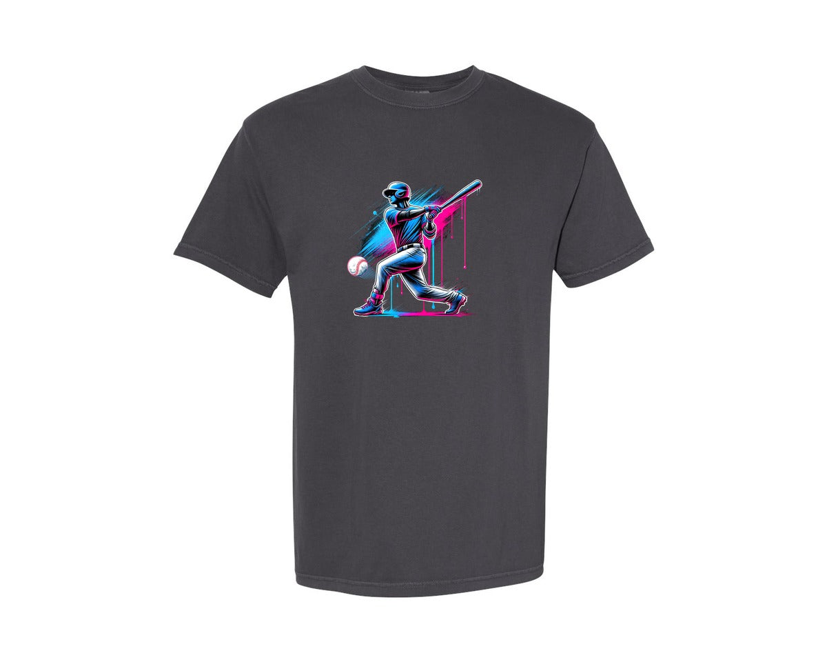 brand:Comfort Colors|color:Graphite|Baseball Player Ice Cream Drip Baseball Graphic T-Shirt