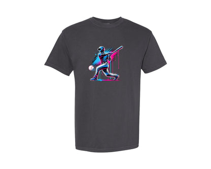 brand:Comfort Colors|color:Graphite|Baseball Player Ice Cream Drip Baseball Graphic T-Shirt