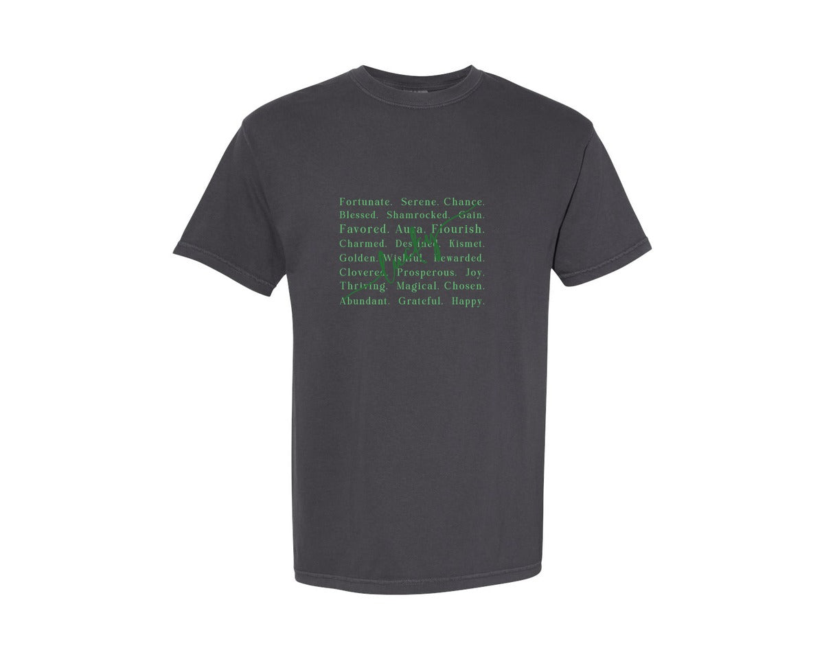 brand:Comfort Colors|color:Graphite|Lucky Words St Patricks Day Graphic T-Shirt