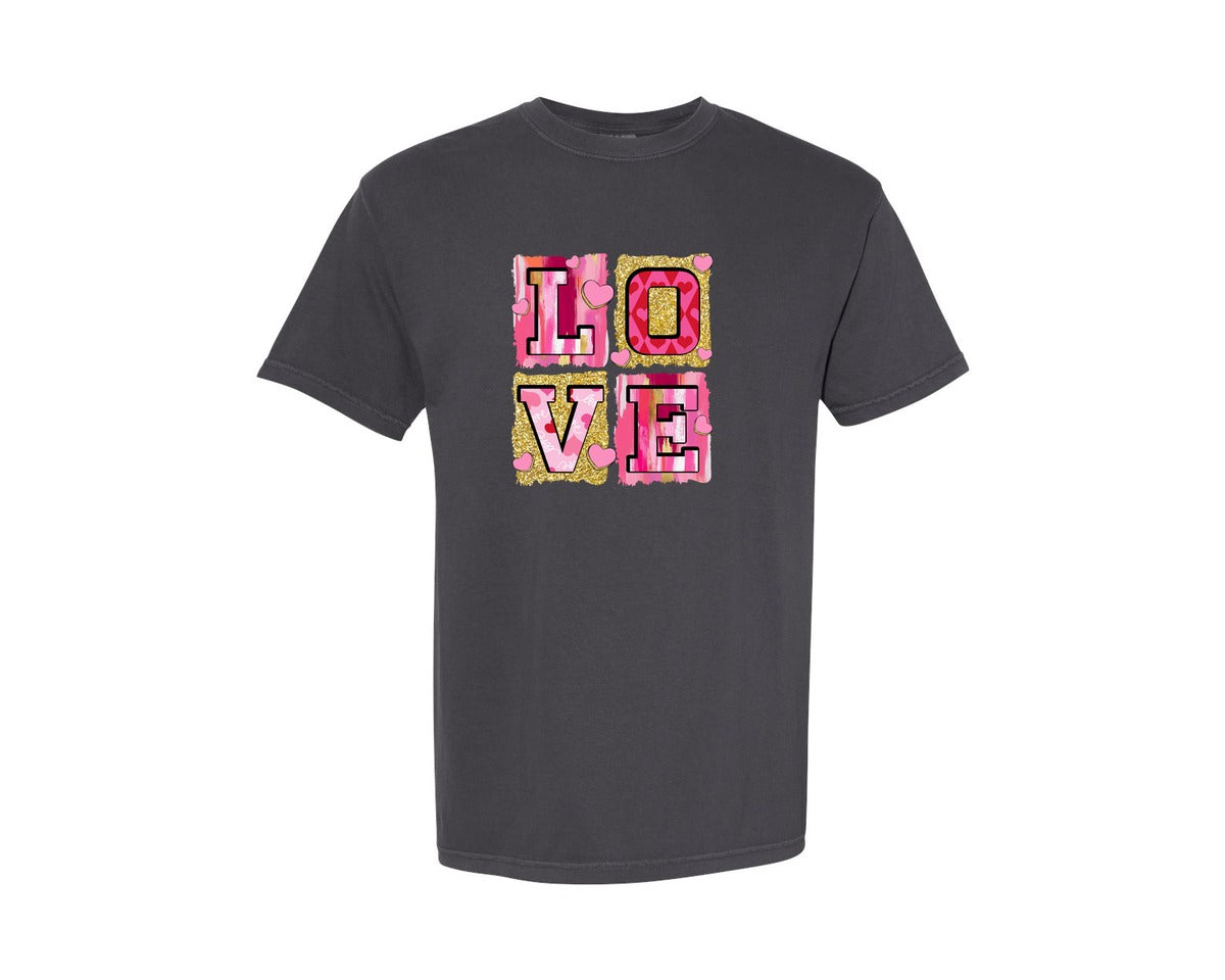 brand:Comfort Colors|color:Graphite|Pink Valentines Day Love Coquette Graphic T-Shirt