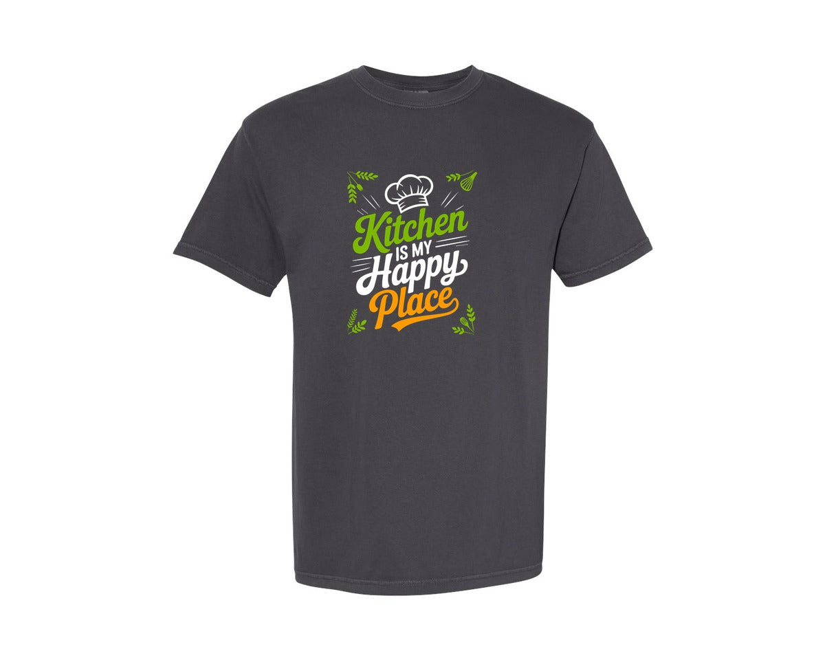 brand:Comfort Colors|color:Graphite|Kitchens My Happy Place Cooking T Shirt Graphic T-Shirt