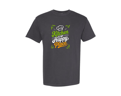 brand:Comfort Colors|color:Graphite|Kitchens My Happy Place Cooking T Shirt Graphic T-Shirt