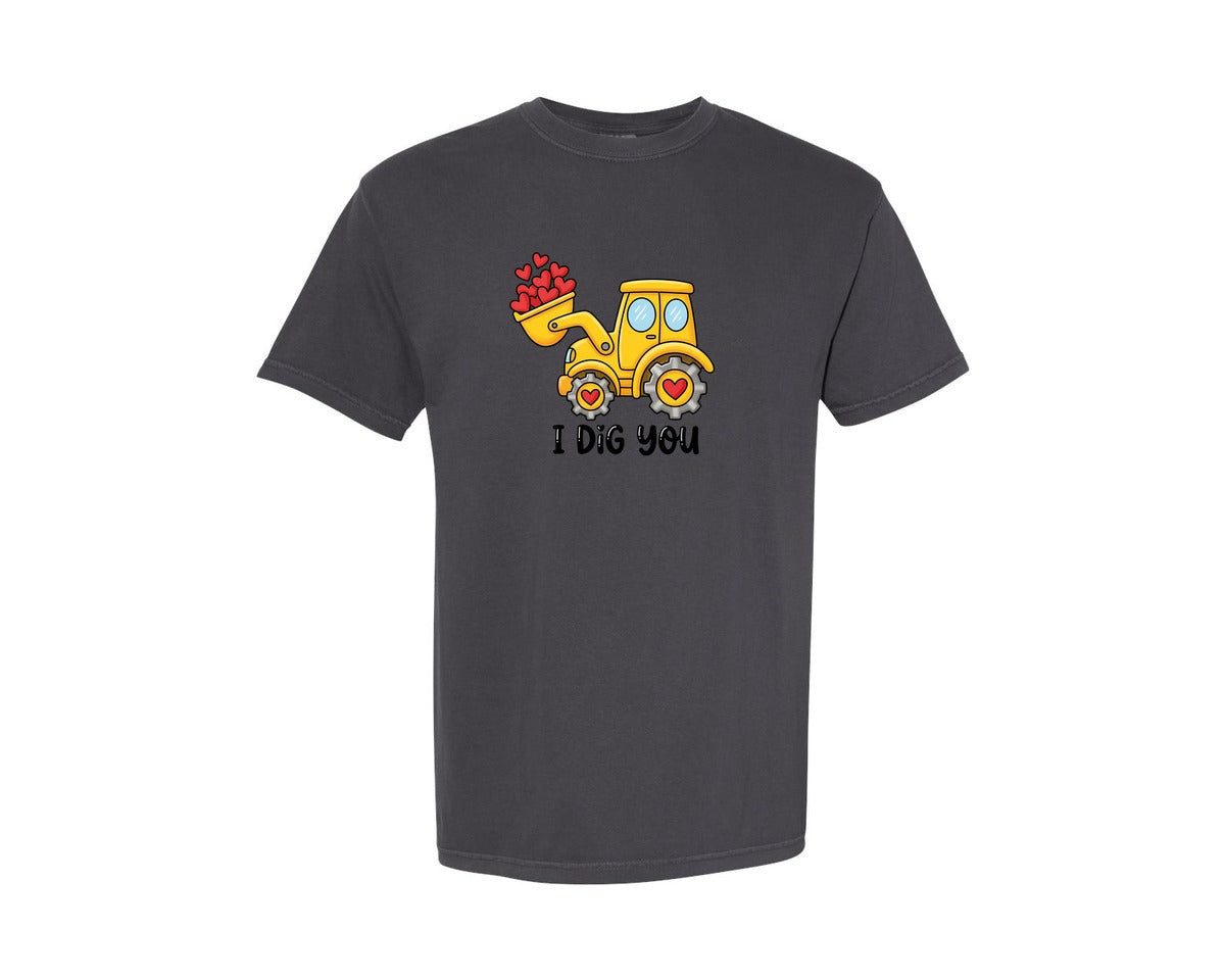 brand:Comfort Colors|color:Graphite|I Dig You Construction Valentine Day Graphic T-Shirt
