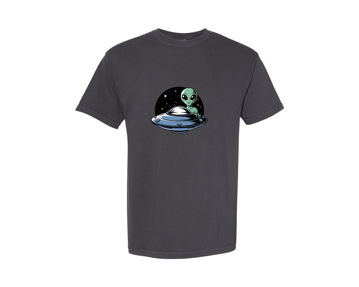 brand:Comfort Colors|color:Graphite|Retro Vintage Ufo Alien T Shirt Design 4 Graphic T-Shirt