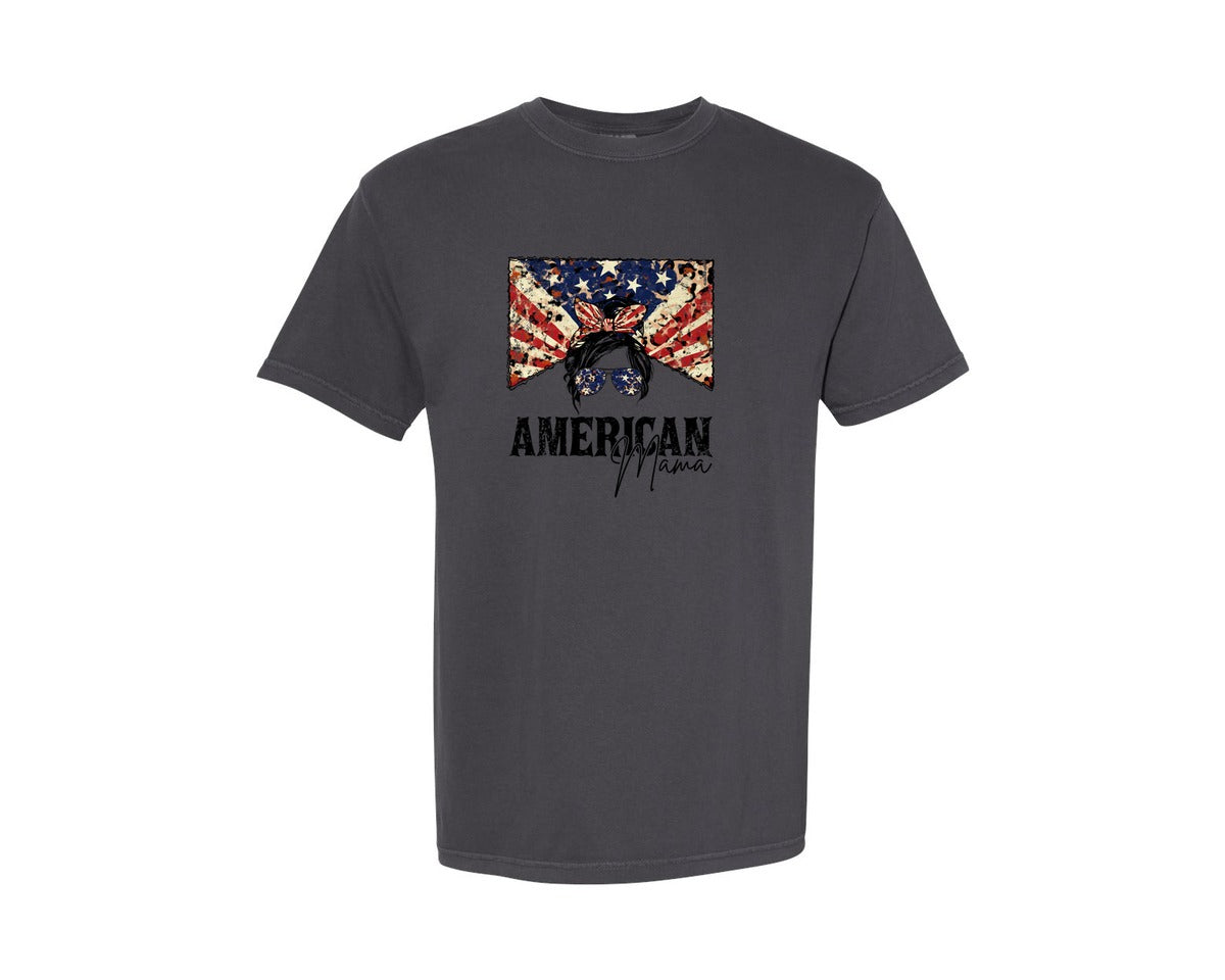brand:Comfort Colors|color:Graphite|American Mama Patriotic Pngmothers Day Graphic T-Shirt