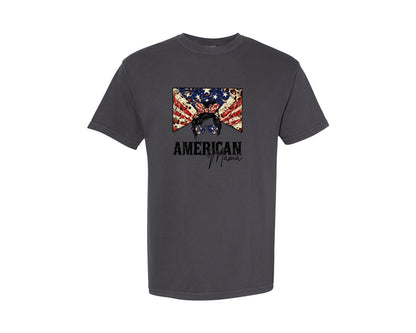 brand:Comfort Colors|color:Graphite|American Mama Patriotic Pngmothers Day Graphic T-Shirt