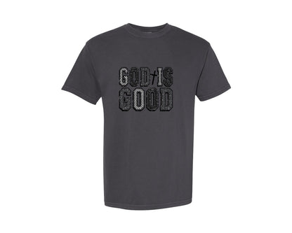 brand:Comfort Colors|color:Graphite|Retro God Is Good Christian Graphic T-Shirt