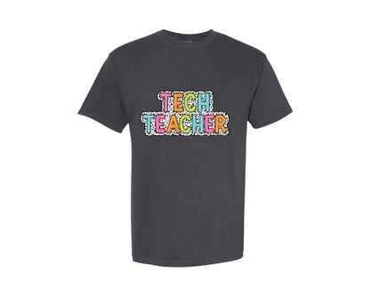 brand:Comfort Colors|color:Graphite|Tech Teacher Dalmatian Dots Doodle Graphic T-Shirt