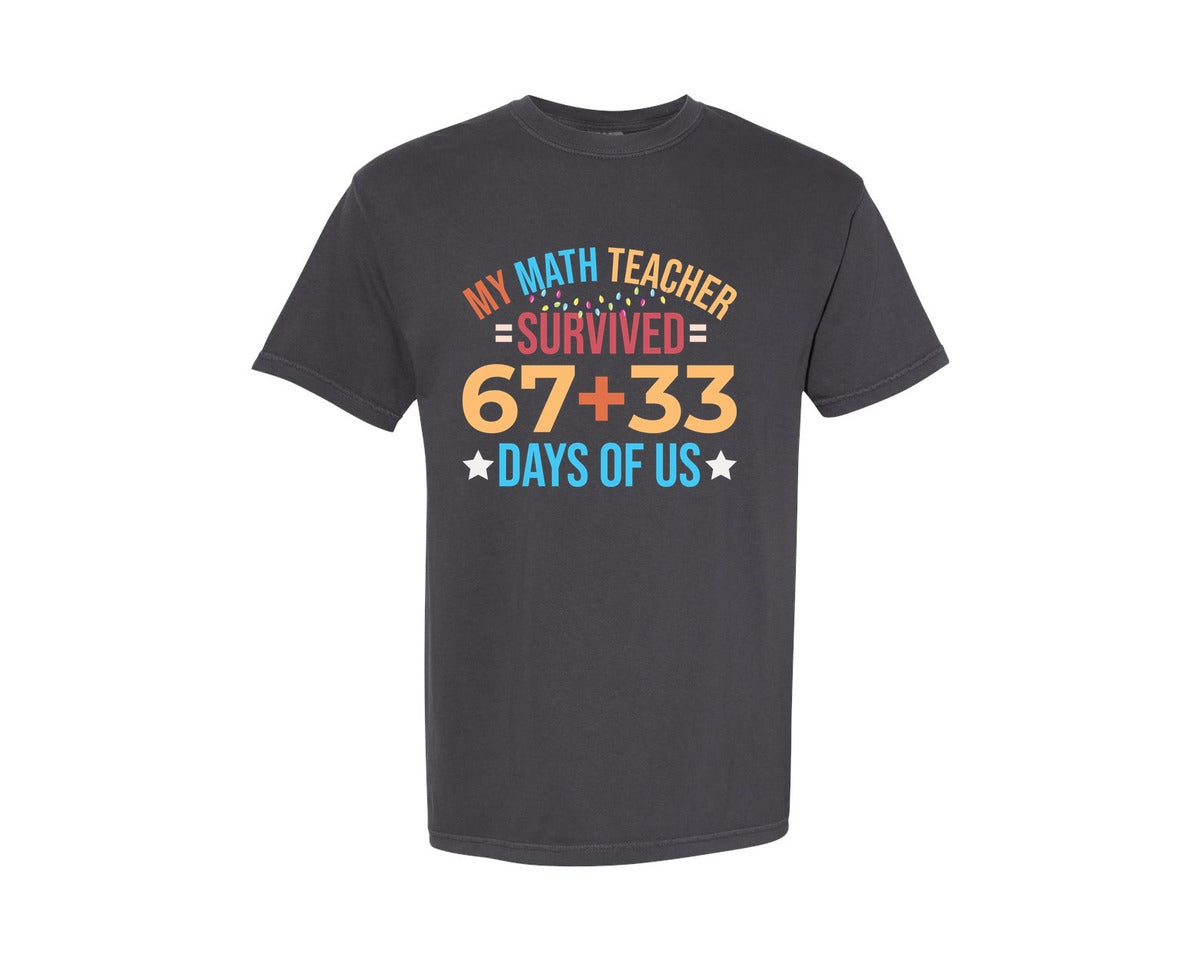 brand:Comfort Colors|color:Graphite|My Math Teacher Survived 6733 Days Ofus Graphic T-Shirt