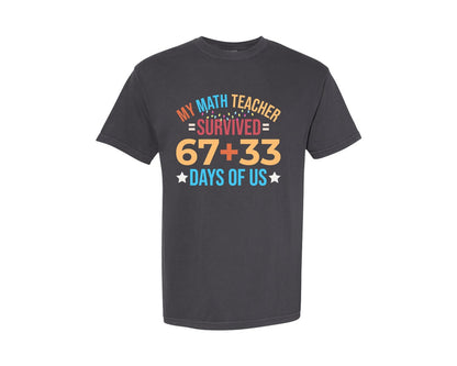 brand:Comfort Colors|color:Graphite|My Math Teacher Survived 6733 Days Ofus Graphic T-Shirt
