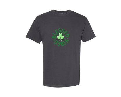 brand:Comfort Colors|color:Graphite|St Patricks Day Blessed Vibes 4 Graphic T-Shirt