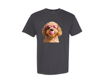 brand:Comfort Colors|color:Graphite|Valentine Funny Dog Pink Bubblegum 5 Graphic T-Shirt
