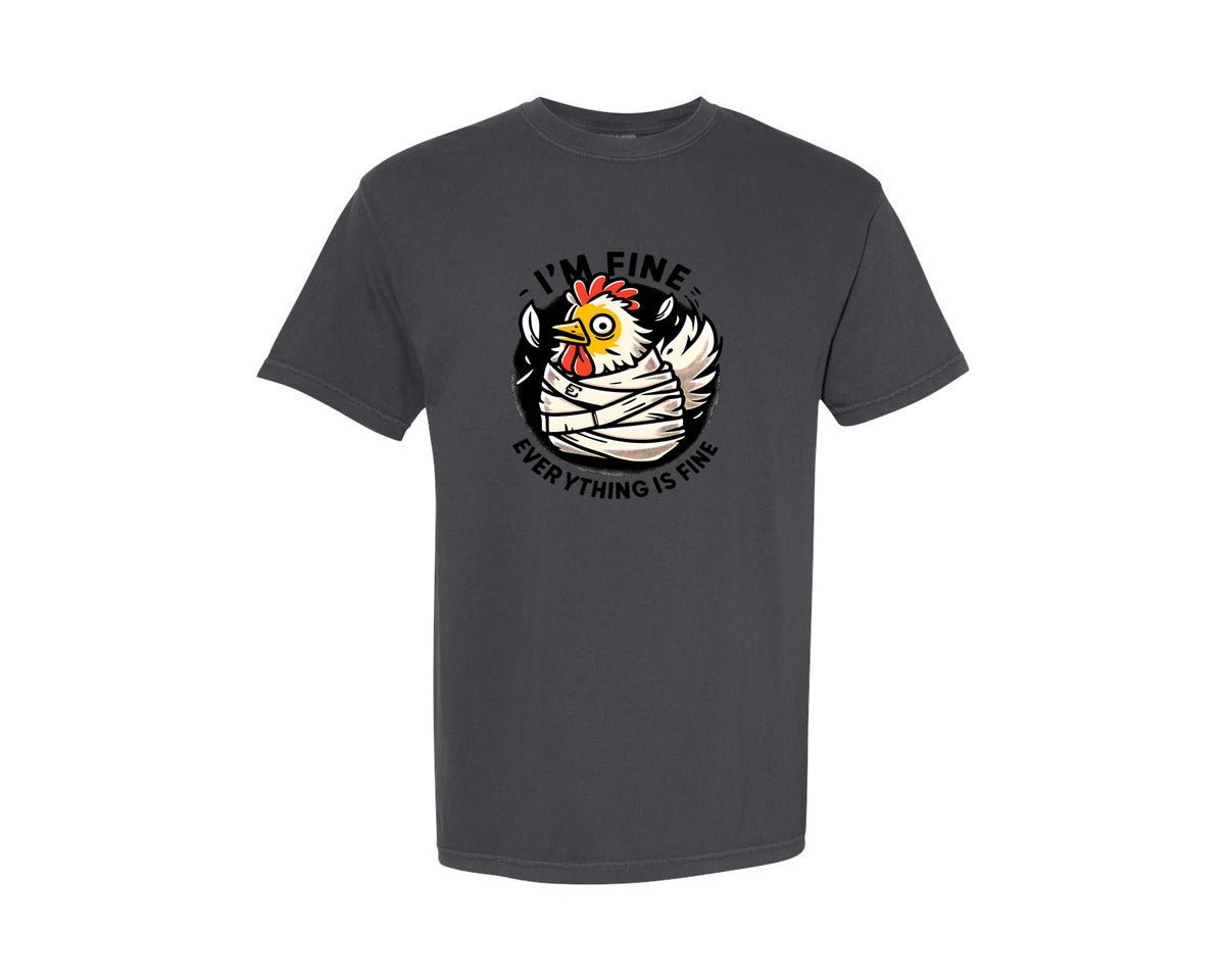 brand:Comfort Colors|color:Graphite|Its Fine Funny Chicken Western Graphic T-Shirt