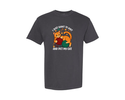brand:Comfort Colors|color:Graphite|Cute Knitting And Cat Lover T Shirt Graphic T-Shirt