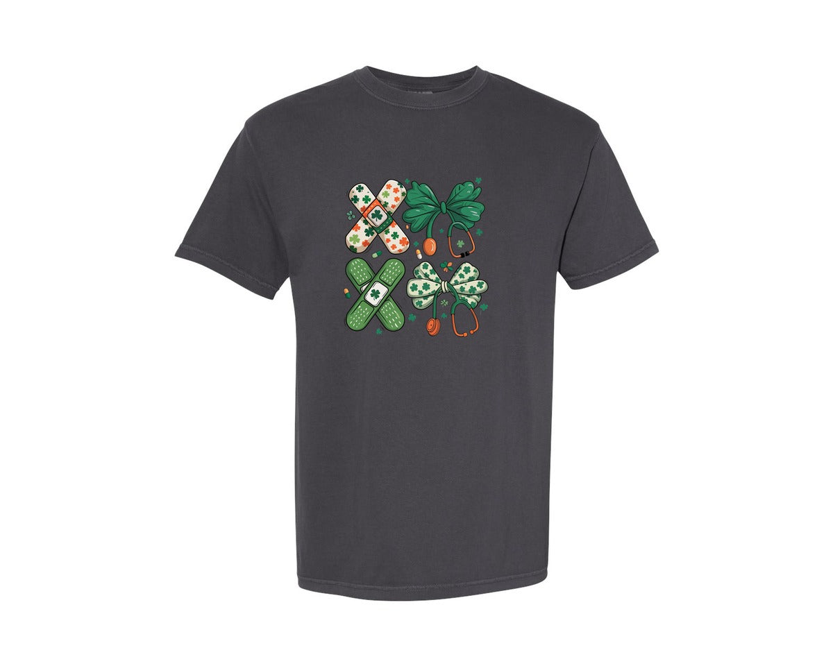 brand:Comfort Colors|color:Graphite|Nurse Coquette St Patricks Day Bow Graphic T-Shirt
