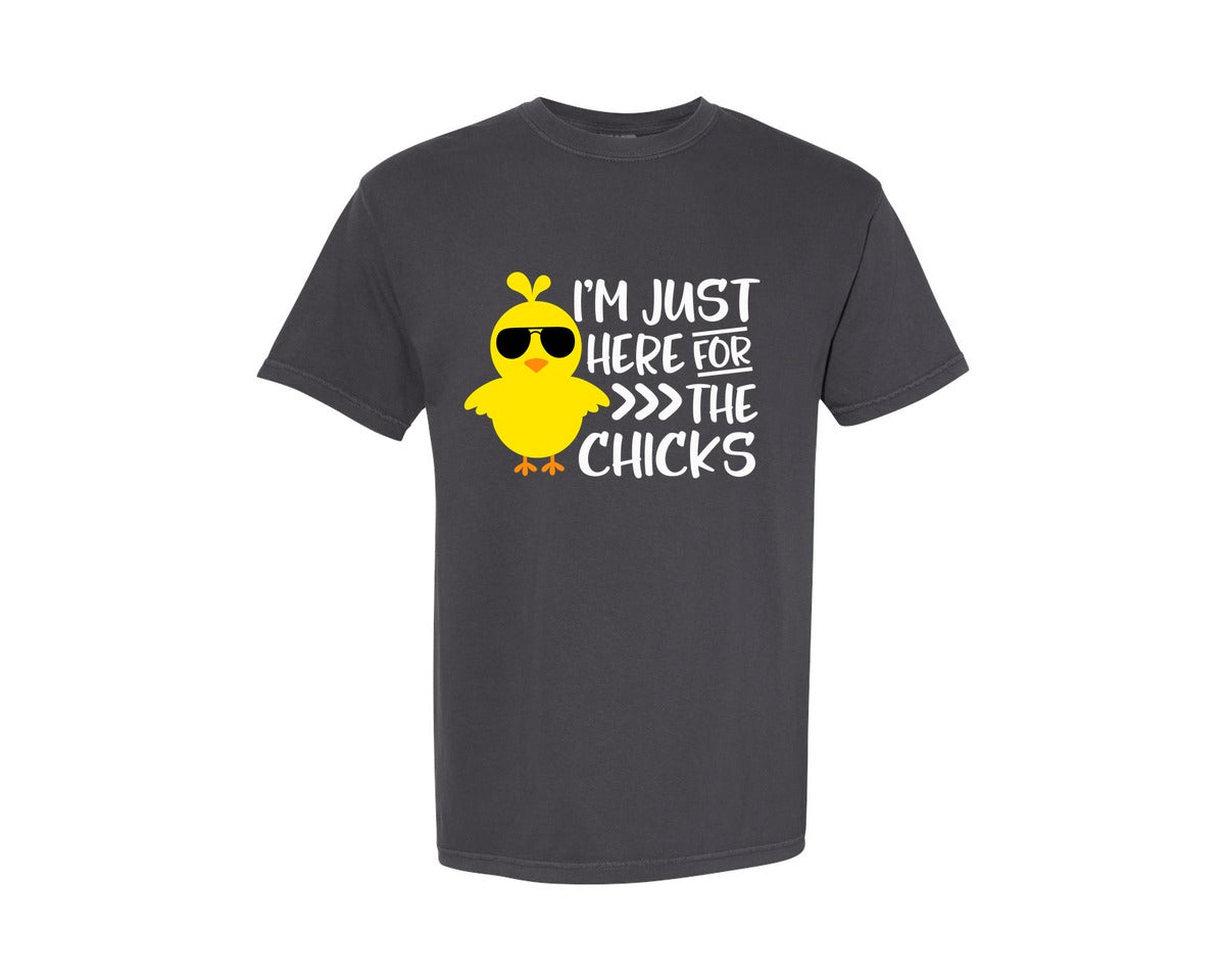 brand:Comfort Colors|color:Graphite|I Am Just Here For The Chicks 4 Graphic T-Shirt