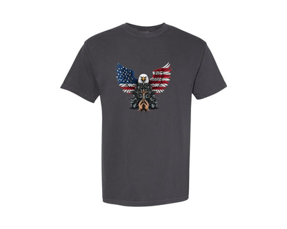 brand:Comfort Colors|color:Graphite|Patriotic Eagle Soldier Cross Graphic T-Shirt