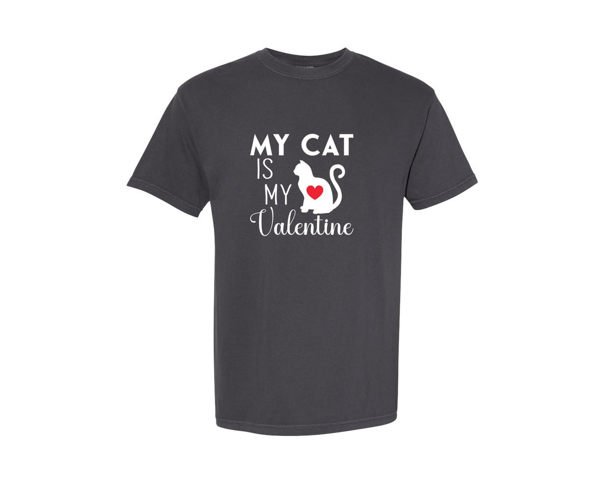 brand:Comfort Colors|color:Graphite|My Cat Is My Valentine Cat Lover T Shirt Graphic T-Shirt