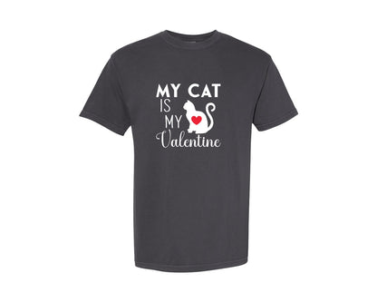 brand:Comfort Colors|color:Graphite|My Cat Is My Valentine Cat Lover T Shirt Graphic T-Shirt