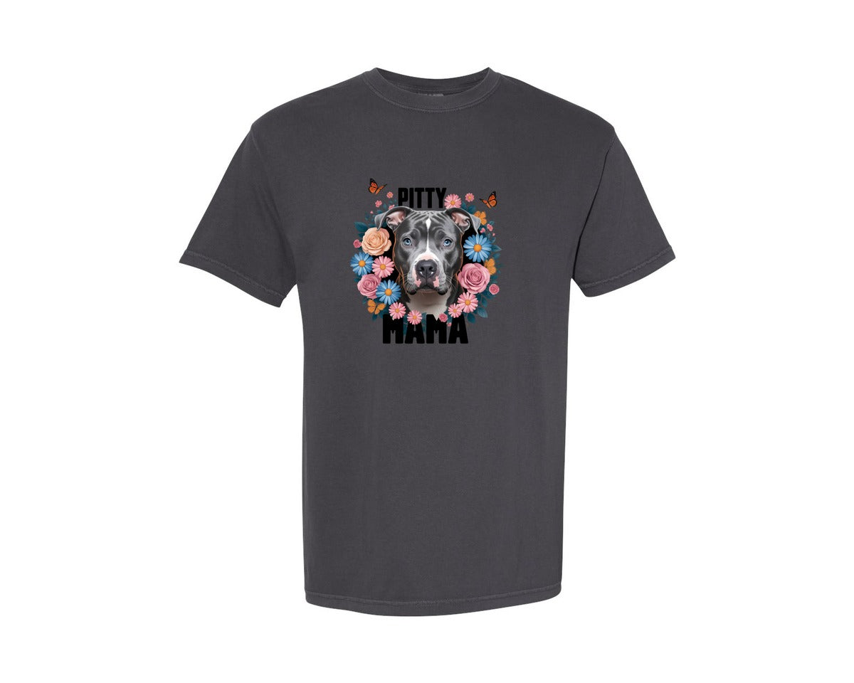 brand:Comfort Colors|color:Graphite|Pitty Mama Cute Pitbull Dog 3 Graphic T-Shirt