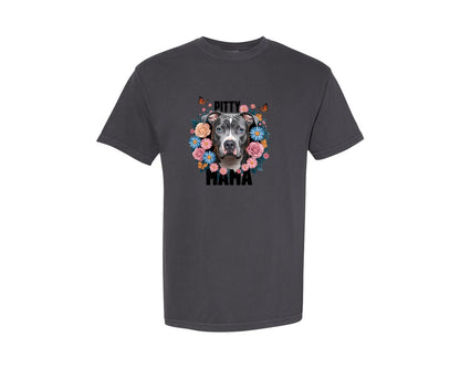 brand:Comfort Colors|color:Graphite|Pitty Mama Cute Pitbull Dog 3 Graphic T-Shirt