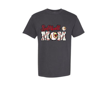 brand:Comfort Colors|color:Graphite|Softball Mom Retro Grunge Graphic T-Shirt