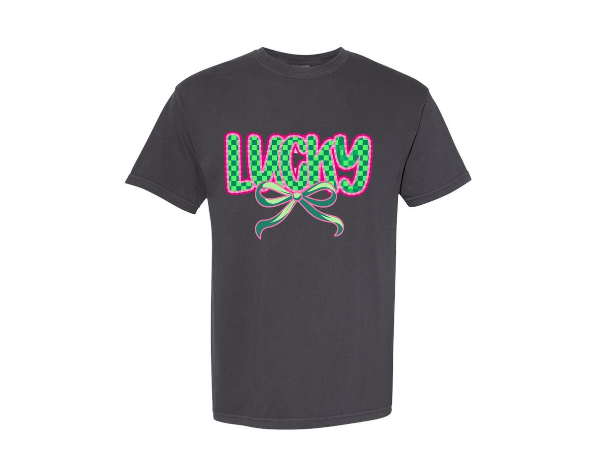 brand:Comfort Colors|color:Graphite|Lucky St Patricks Day Aesthetic Graphic T-Shirt