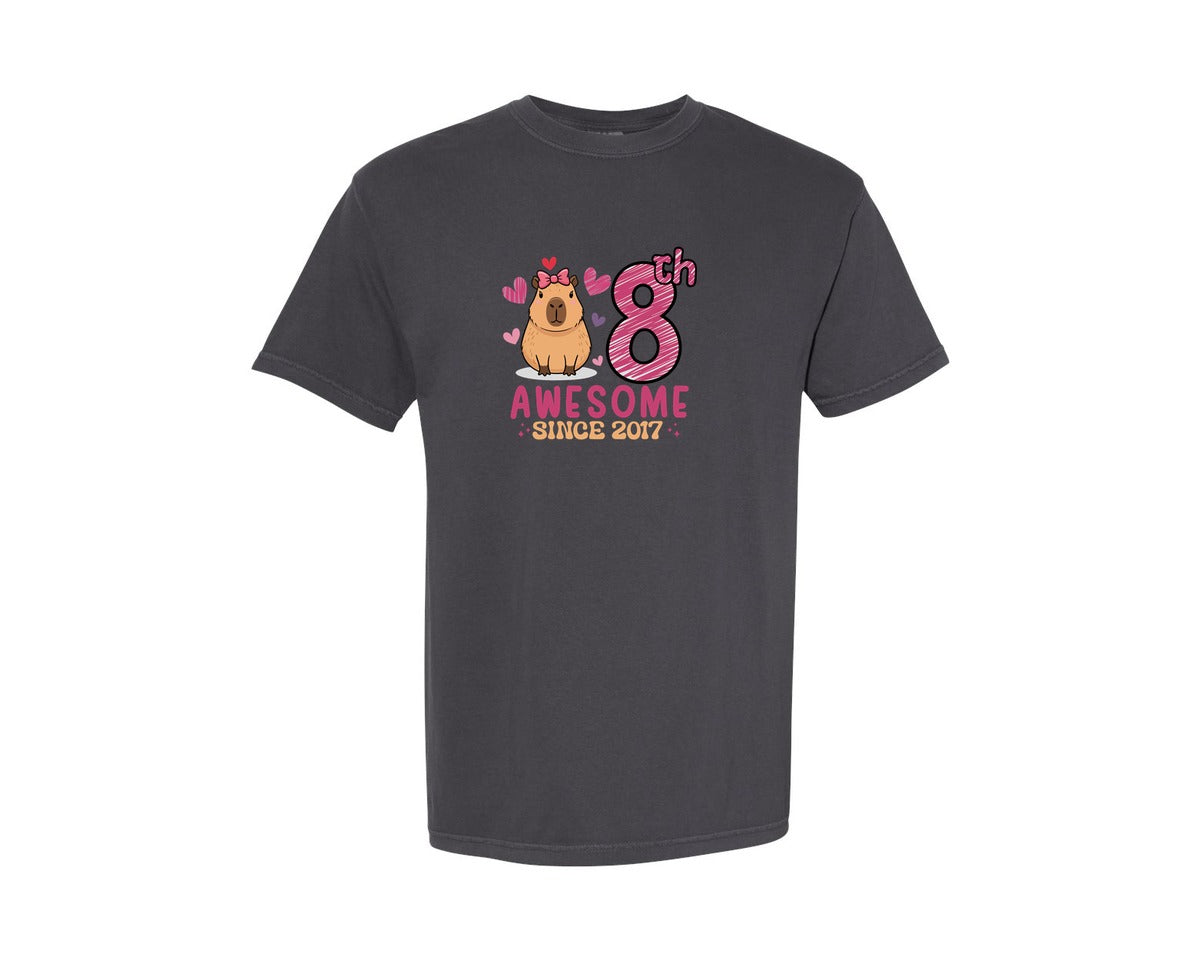 brand:Comfort Colors|color:Graphite|8Th Birthday Capybara T Shirt Graphic T-Shirt
