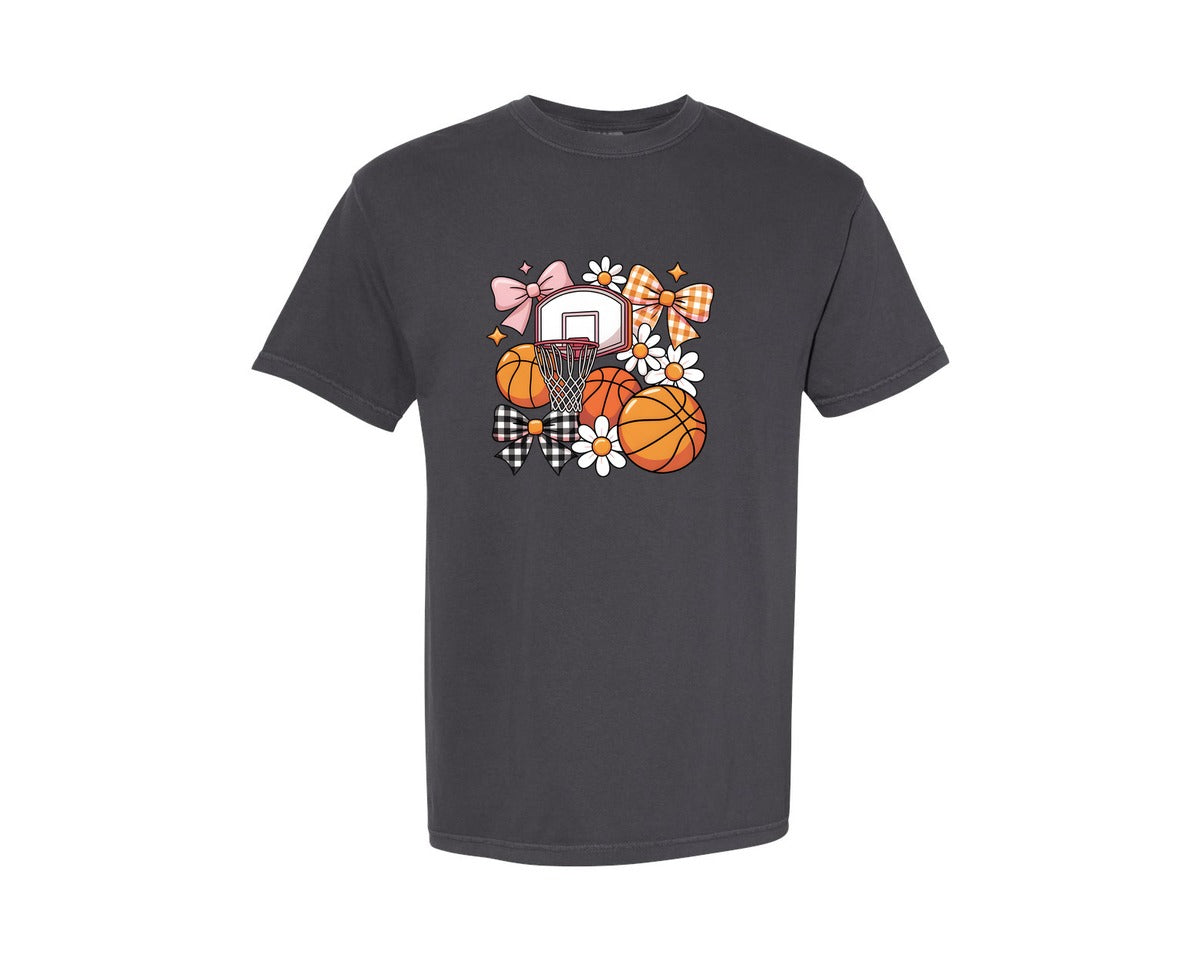 brand:Comfort Colors|color:Graphite|Basketball Coquette Game Day Basket 4 Graphic T-Shirt