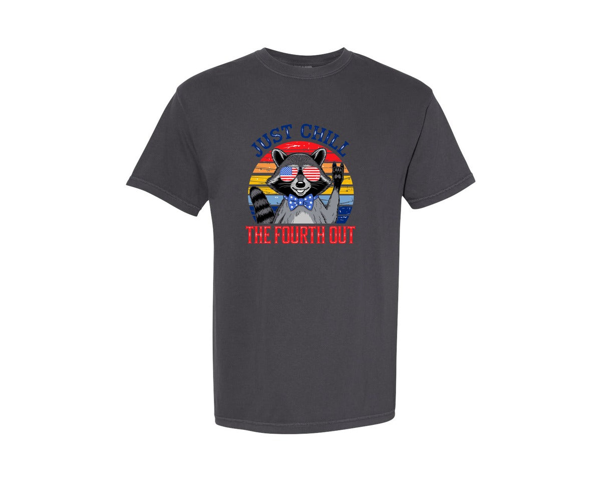 brand:Comfort Colors|color:Graphite|Retro Raccoon 4Th Of July Chill Vibes Graphic T-Shirt