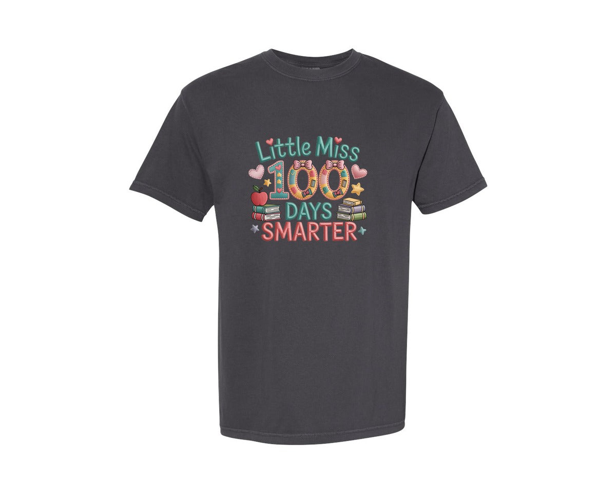 brand:Comfort Colors|color:Graphite|Little Miss 100 Days Smarter 32 Graphic T-Shirt