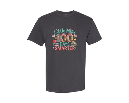 brand:Comfort Colors|color:Graphite|Little Miss 100 Days Smarter 32 Graphic T-Shirt