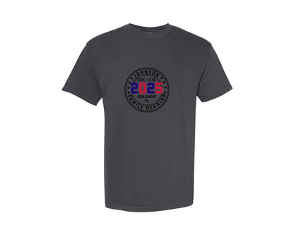 brand:Comfort Colors|color:Graphite|Johnson Family Reunion 2025 Est 1776 Graphic T-Shirt
