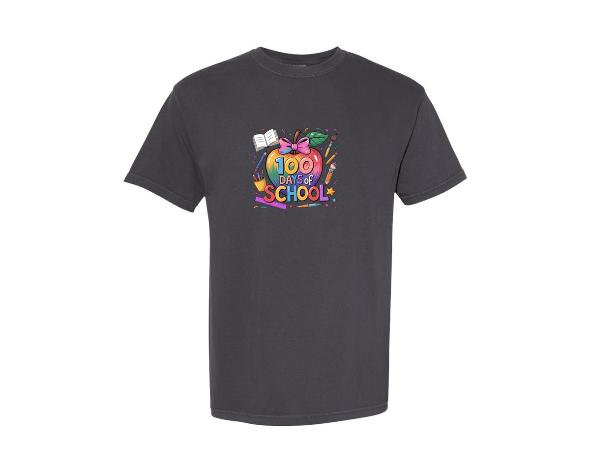 brand:Comfort Colors|color:Graphite|100 Days Of School Rainbow Apple Graphic T-Shirt