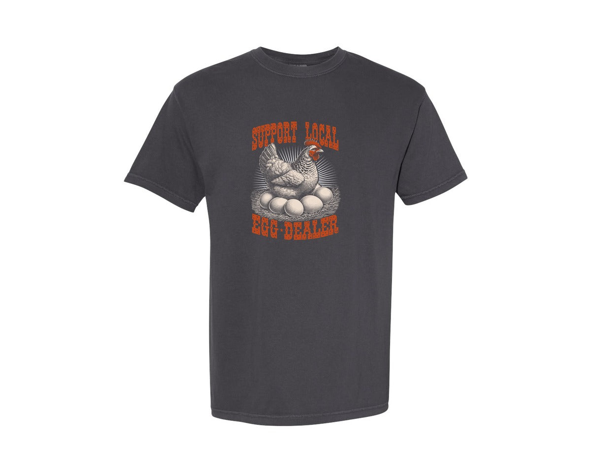 brand:Comfort Colors|color:Graphite|Support Local Egg Dealer Chickens Graphic T-Shirt