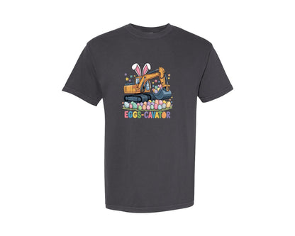 brand:Comfort Colors|color:Graphite|Eggs Cavator Easter Excavator 3 Graphic T-Shirt