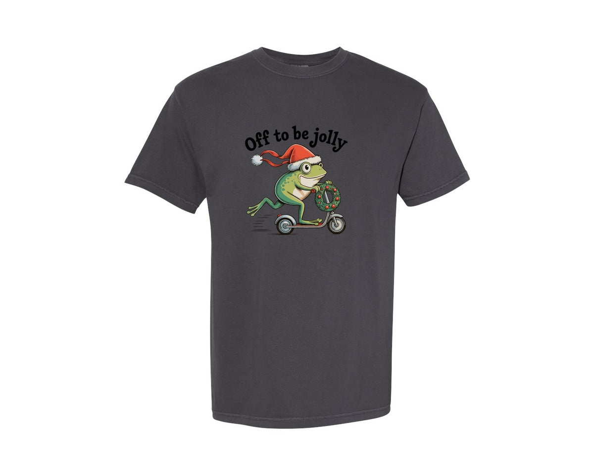 brand:Comfort Colors|color:Graphite|Off To Be Jolly Christmas Xmas Frog Graphic T-Shirt