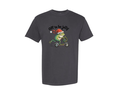 brand:Comfort Colors|color:Graphite|Off To Be Jolly Christmas Xmas Frog Graphic T-Shirt