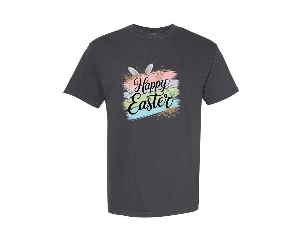 brand:Comfort Colors|color:Graphite|Happy Easter Pastel Colors Bunny Ear Graphic T-Shirt