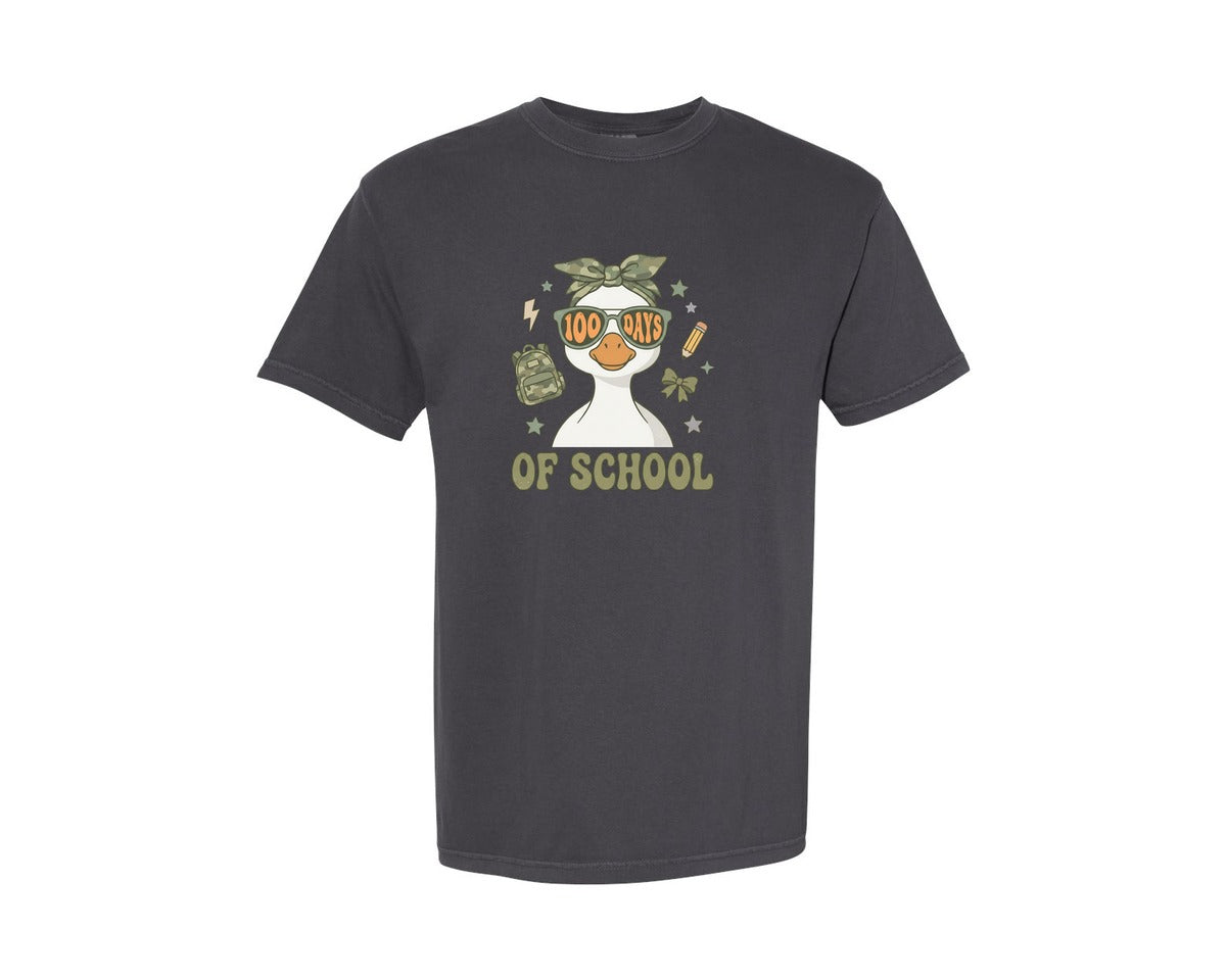 brand:Comfort Colors|color:Graphite|100 Days Of School Camo Goose Girl 2 Graphic T-Shirt