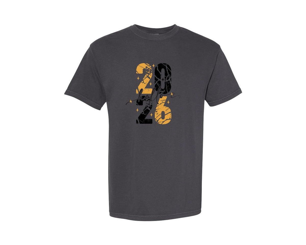 brand:Comfort Colors|color:Graphite|Happy New Year 2026 Hello 2026 Graphic T-Shirt
