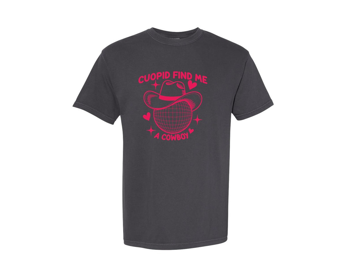 brand:Comfort Colors|color:Graphite|Cupid Find Me A Cowboy Valentine Western Graphic T-Shirt