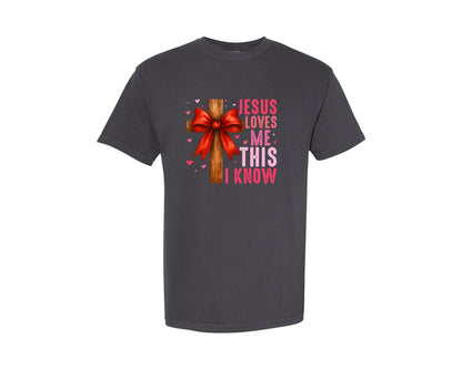 brand:Comfort Colors|color:Graphite|Jesus Loves Me This I Know 3 Graphic T-Shirt
