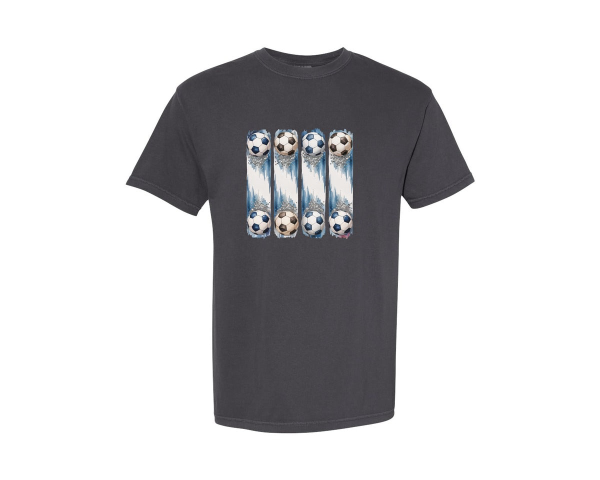 brand:Comfort Colors|color:Graphite|Brushstroke Soccer Ball Game Day Graphic T-Shirt