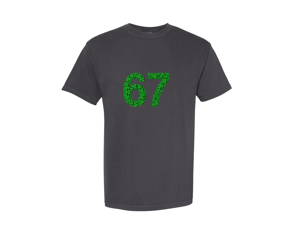 brand:Comfort Colors|color:Graphite|Lucky Shamrock 67 Number Graphic T-Shirt