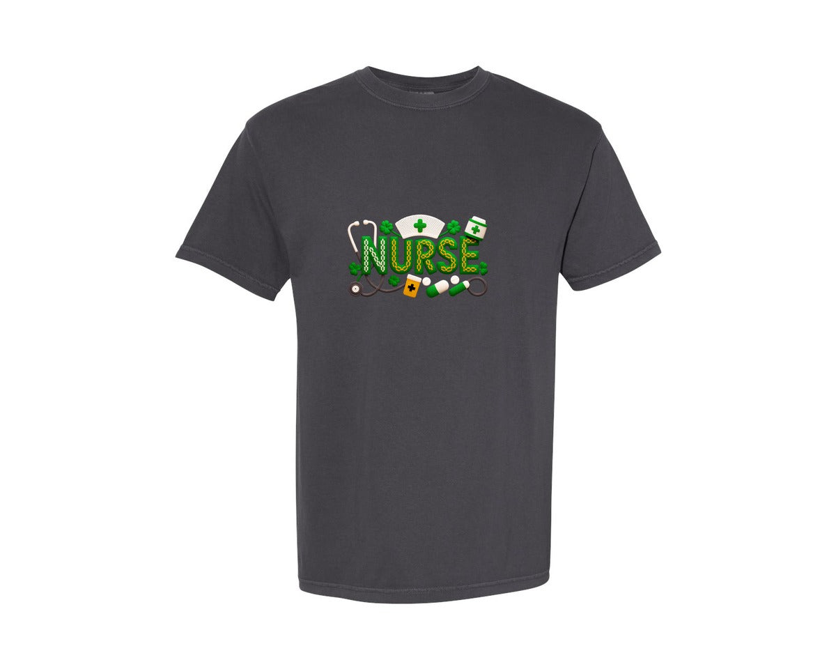 brand:Comfort Colors|color:Graphite|St Patricks Day Nurse Crochet Yarn 2 Graphic T-Shirt