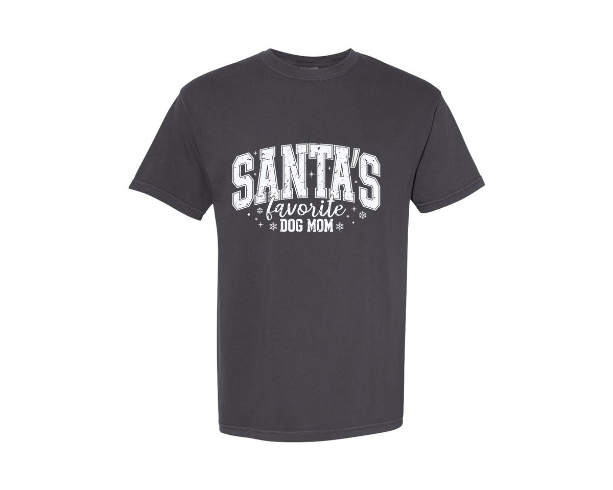 brand:Comfort Colors|color:Graphite|Santas Favorite Dog Mom Christmas 3 Graphic T-Shirt