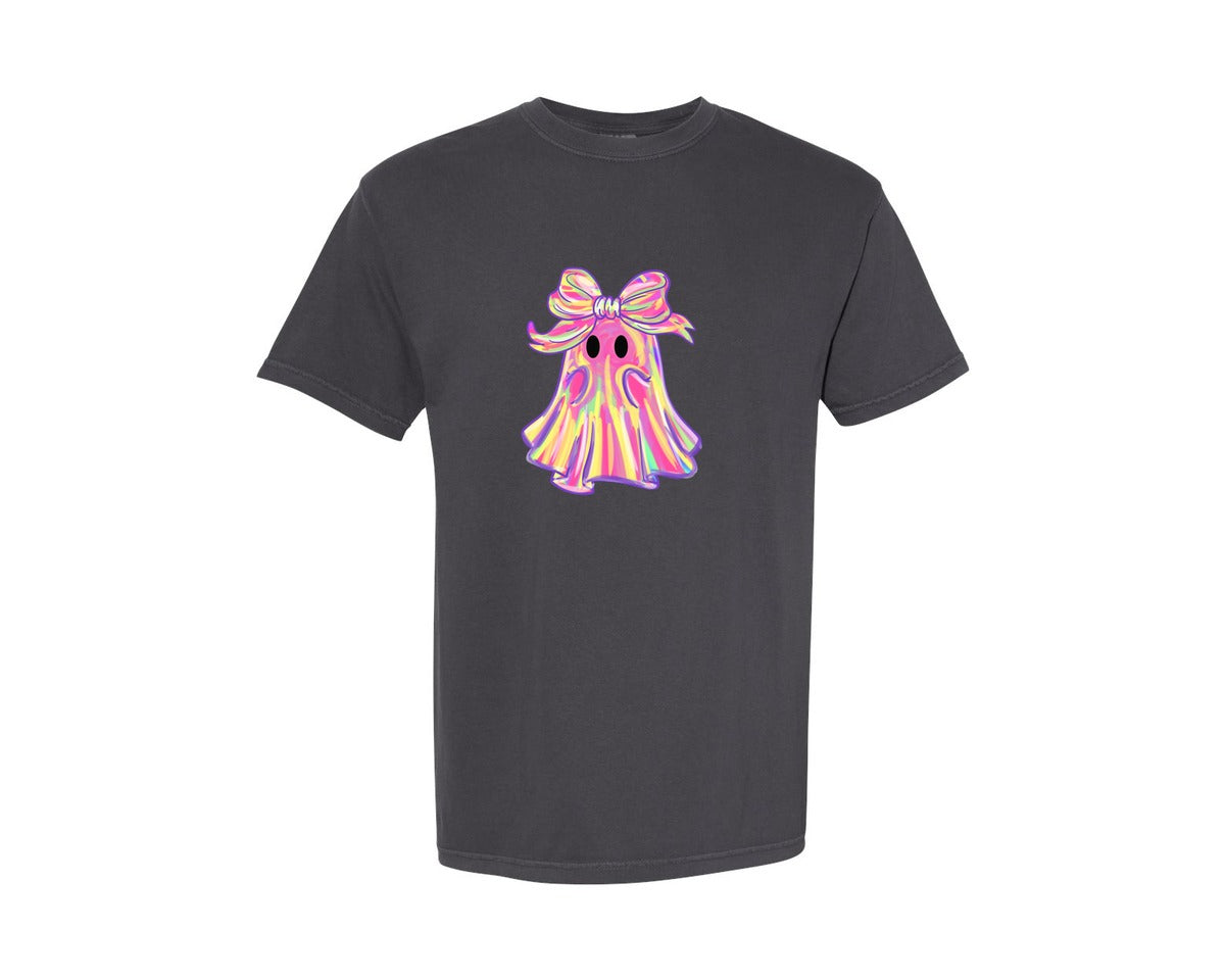 brand:Comfort Colors|color:Graphite|Pink Ghost Halloween Cute Ghost Graphic T-Shirt