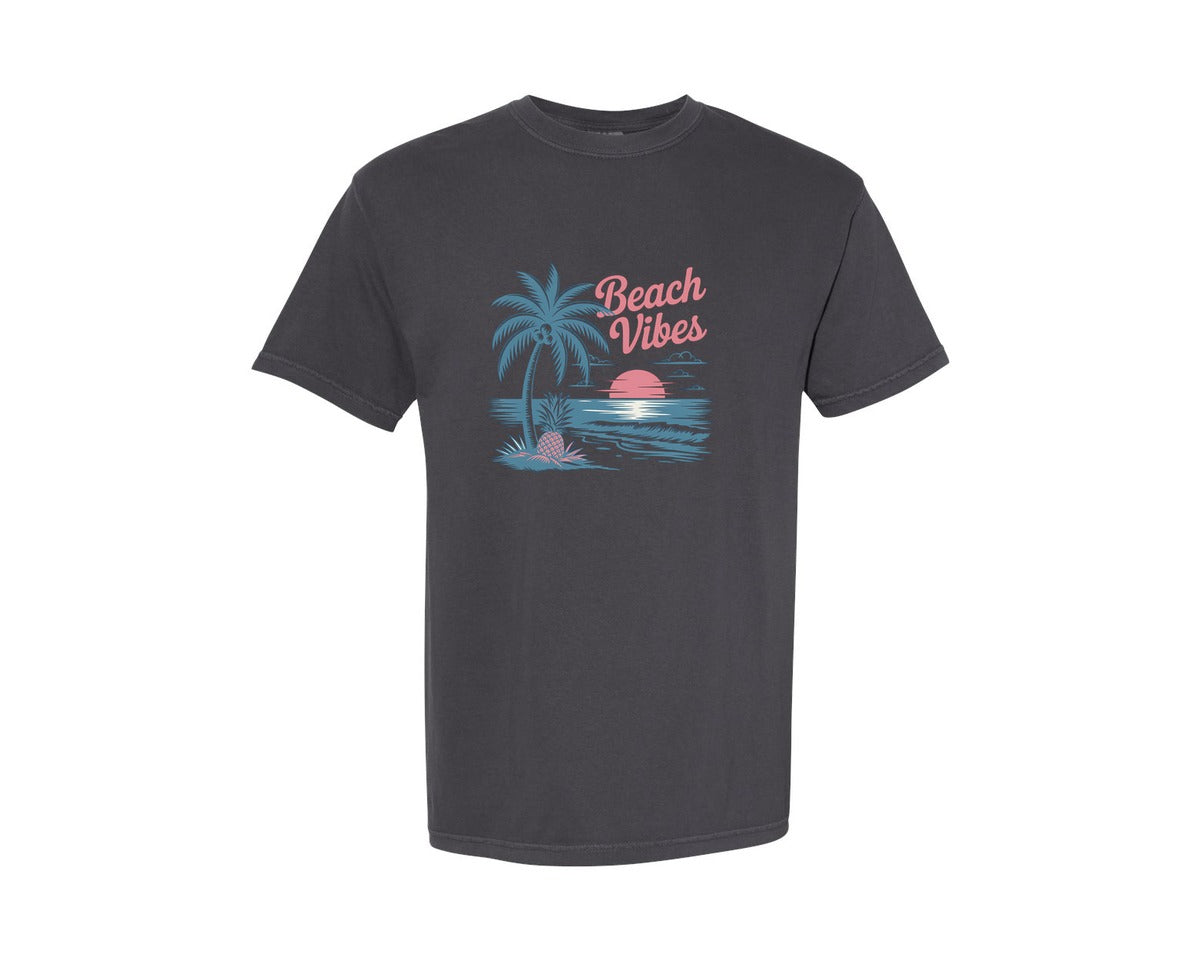 brand:Comfort Colors|color:Graphite|Retro Vintage Beach Vibes Summer Beach Graphic T-Shirt